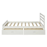 Full Size Platform Bed with 2 Storage Drawers, Solid Wood Bed Frame with Headboard for Kids Teens Adults, White 75.7''x 54.5''x 33.2''