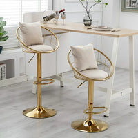 Bar Stools Chairs Set of 2, Velvet Adjustable Swivel Barstool with Gold Metal Base and 2 Pillows, Modern Counter Height Bar Stools with Upholstered Padded for Kitchen Island Pub Office, Off-white
