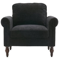Upholstered Accent Chair, Indoor Single Sofa Chair with Curved Armrest and Solid Wood Gourd Foot, Comfy Lounge Armchair, Modern Reading Chair for Living Room Bedroom Office, Black