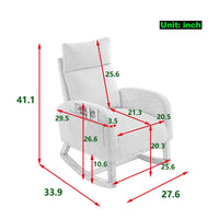 Rocking Chair for Nursery, Modern Accent Rocker Armchair with Solid Wood Legs, 27.6"W Upholstered High Back Lounge Chair with Two Side Pocket for Living Room Baby Room Bedroom, White Teddy