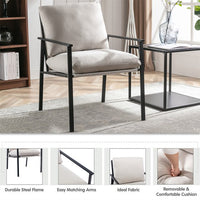 INCLAKE Modern Accent Chair, Metal Frame Armchair with Thick Padded Backrest and Seat Cushion, Upholstered Sofa Chair Reception Chair for Living Room, Bedroom, Office, Cream