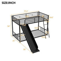 Twin Bunk Beds for Kids, Metal Bunk Bed with Slide, No Box Spring Required (Black Low Bunk Beds with Slide)