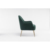 Accent Chair, Teddy Fabric Vanity Chair, Modern Upholstered Armchair with Tight Back and Golden Metal Adjustable Legs, Club Chair Side Chair for Living Room Bedroom Office, Antique Green