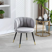 Velvet Lounge Chair,Upholstered Accent Chair with Black Metal Feet,Velvet Single Sofa Chair with Unique Back Design,Modern Arm Chair Vanity Chair for Office Living Room Bedroom,300Lbs Capacity,Grey