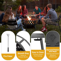 Fire Pit, 30in Round Wood Burning Fire Pit Outdoor Fireplace with with Cooking Grill Firepit, Grill Adjustable Cooking Grate Firepits for Patio/Backyard/Bonfire, Black