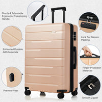 Luggage 3 Piece Set Suitcase, Expandable Lightweight Hard Shell Travel Suitcase with Spinner Wheels and TSA Lock, Carry On Luggage Suitcase with Adjustable Telescoping Handle, Champagne