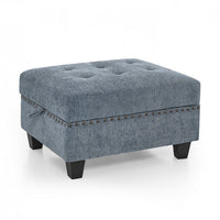 Chenille Upholstered Ottoman, Modular Sectional Ottoman Chair with Nailhead, for Livingroom Bedroom Home Apartment, Navy Blue
