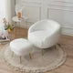 Modern Faux Fur Accent Chair with Ottoman, Teddy Velvet Barrel Chair, Comfy Living Room Armchair Ottoman Set with Gold Metal Legs, Upholstered Flurry Single Sofa Leisure Chair with Footrest, White