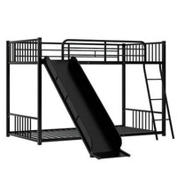 Twin Bunk Beds for Kids, Metal Bunk Bed with Slide, No Box Spring Required (Black Low Bunk Beds with Slide)