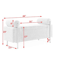 Ottoman with Storage, 44" Modern Linen Storage Bench, Elegant Upholstered End of Bed Storage Ottoman Bench with Cylindrical Arms and Iron Legs for Hallway Living Room Bedroom, Beige