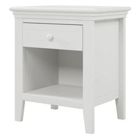 Farmhouse Nightstand, Solid Wood End Table with 1 Drawer and 1 Open Drawer, Accent Table Sofa Table with Handles and Tapered Legs, Side Table Storage Cabinet for Bedroom Hallway Living Room, White