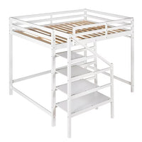 Full Size Loft Bed with Built-in Storage Staircase and Hanger for Clothes,High Wood Loft Bed Frame with Full Length Guard Rail, No Box Spring Needed,for Kids,Teens