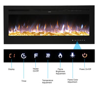 50" Smart Recessed and Wall Mounted Electric Fireplace, 750W & 1500W/Temperature-Adjustable/Timing/Fake Firewood/Crystal Stone/Touch Screen/Remote Control Colorful/9-Color Flame Fireplace