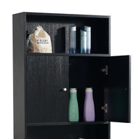 Over The Toilet Storage Cabinet for Bathroom Storage, Bathroom Organizer Shelf Over Toilet with 2 Open Shelves and Cabinets, Above Toilet Storage Cabinet for Bathroom Space Saving, 76.77 in H, Black