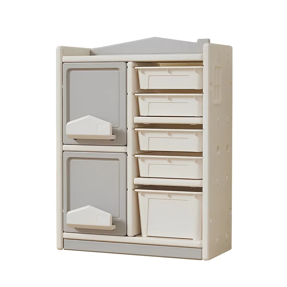 Kids Organizers Toy Storage Organizer, Floor Storage Cabinet with Bookshelf, 5 Bins and 2 Cabinets, Multifunctional Kids Storage Cabinet Toy Chest for Nursery, Playroom and Bedroom