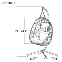 Patio Swing Chair, Outdoor PE Wicker Hanging Egg Chair with Metal Stand Base and Wicker Basket, Hammock Chair with Cushion for Balcony, Poolside, Backyard, Red Cushion