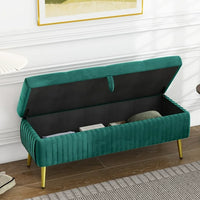 Storage Ottoman Bench, 44.5 inch Button-Tufted Ottoman with Safety Close Hinge, Upholstered Large Storage Bench for Living Room, Entryway, Hallway, Foot Rest, Solid Wood Frame, Support 220lbs, Green