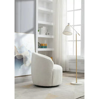 Swivel Barrel Chair, Modern Teddy Fabric Upholstered Accent Club Armchair with Metal Swivel Ring, Comfy Round Single Leisure Sofa Chair for Living Room Bedroom Office Coffee Shop, Ivory