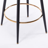 Swivel Bar Stools Set of 2, Self-righting Counter Height Bar Chairs with Gold Footrest & Black Metal Legs, Leathaire Fabric Upholstered Dining Chairs with Nailhead Trim for Kitchen Island, Orange