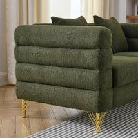 81 Inch Oversized 3-Seater Sectional Sofa, Modern Upholstered Deep Seating Sofa with 3 Throw Pillows and Golden Metal Legs, Comfort Fabric Sectional Sofa for Living Room Bedroom, Green