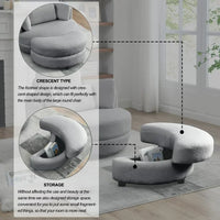 Oversized Swivel Chair with Moon Storage Ottoman for Living Room, Accent Round Loveseat Circle Swivel Barrel Chair for Bedroom Cuddle Chair Sofa Chair Lounger Armchair with 4 Pillows (Gray)