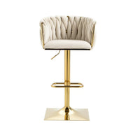 2PCS Height Adjustable Velvet Bar Stools, 360° Swivel Bar Chairs with Woven Back,Upholstered Dining Chairs with Metal Square Base, Side Chairs for Dining Room, Cafe, Pub, Bar Counter