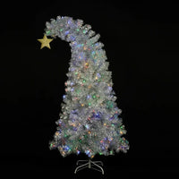 6ft Bendable Shining Santa Hat Style Christmas Tree, Hinged Fraser Fir Bent Top Xmas Tree with 900 Lush Branch Tips, 300 Colorful LED Lights, Artificial Fir Xmas Tree Holiday Decor for Home