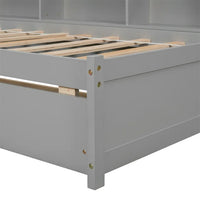 Twin Size Platform Bed with 2 Storage Drawers, Solid Bed Frame with Multifunctional Function Bookcase, Bookcase Bed for Kids Teens, No Box Spring Needed, Easy Assembly, Gray