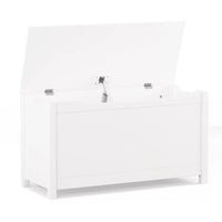 Kids Wooden Toy Chest, 2 In 1 Large Toy Storage Truck Bench with Flip-Top Lid, 2 Safety Hinges & Groove Handle, Toddler Big Toy Box for Playroom & Bedroom, Gift for Boys Girls Age 3+ (White)