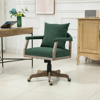 Swivel Home Office Chair, Boucle Fabric 360° Swivel Computer Chair with Pillow and Wooden Legs, Height Adjustable Vanity Chair Desk Chair Armchair for Office Bedroom Dorm, Emerald