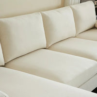 U-Shaped Sectional Sofa with Double Chaise, 110" Linen Fabric Couch Sofa with Metal Legs and Removable Cushions, Armrests, 4-Seat Sectional Couch for Living Room, Apartment, Office, Beige
