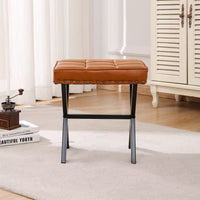 Upholstered Ottoman Bench,Contemporary Ottoman with X-Shaped Metal Legs and Thick Cushion,Shoe Changing Chair for Patio Bedroom Living Room Hallway,Brown