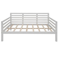 Full Size Daybed, Wooden Daybed Frame with Hollow Backrest and Armrests, Multifunctional Paltform Sofa Bed with Premium Wood Slats Support and Underbed Storage, No Box Spring Needed, White