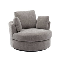 360 Degree Swivel Accent Barrel Chair, Swivel Round Sofa With 3 Pillows, Modern Oversized Arm Chair Cozy Club Chair for Bedroom Living Room Lounge Hotel, Easy to Clean Chenille Fabric, Gray