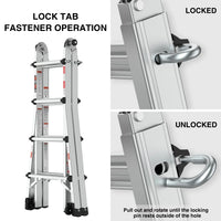 Aluminum Telescoping Extension Step Ladder,Non-Slip Ladder,Multi-Purpose Folding A-Frame Ladder,Portable Multi-Position Ladder with Wheels,300 lbs Weight Rating,Household,Outdoor,17 FT