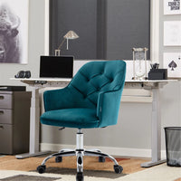 Comfy Desk Chair with Arm, Small Home Office Chair with Wheels Modern Velvet Swivel Shell Chair Vanity Chair with Tufted Back & Metal Base Adjustable Height Swivel Task Chair Make Up Chair, Teal
