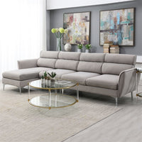 Flannel L-Shape Sofa Couch, 111" Upholstered Convertible Sectional Sofa with Reversible Chaise Lounge, Large Living Room Sofa for Apartment, Bedroom and Office, Weight Capacity 330 LBS/Seat, Gray