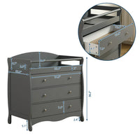 Changing Table with 3-Drawer, Wooden Nursing Table with Safety Rail and Strap, Baby Diaper Changing Dresser for Bedroom, Easy Assembly, Grey