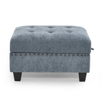 Chenille Upholstered Ottoman, Modular Sectional Ottoman Chair with Nailhead, for Livingroom Bedroom Home Apartment, Navy Blue