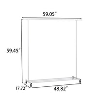 Garment Rack With Wheels, Clothing Rack with Mesh Storage Shelf and 2 Brakes, Capacity 100 lbs, Sturdy Steel Frame, White