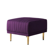 Upholstered Velvet Ottoman with Gold Legs, Metal Base, Small Footstool Ottoman, Stool Seat, Sofa Footrest, Extra Seating for Living Room Entryway, Purple