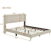Queen Size Platform Bed, Corduroy Platform Bed with Metal Legs, Modern Upholstered Platform Bed Frame with Wingback Headboard, Strong Wood Slats Support, No Box Spring Needed, Easy Assembly, Beige