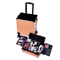 4 in 1 Professional Rolling Makeup, Train Case Aluminum Trolley Case Suitcase Organizer with Rotation Wheels for Makuep, Rose Gold