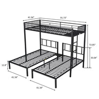 Metal Triple Bunk Bed for 3 People, Can Be Separated into 3 Twin Beds, Twin Over Twin & Twin Bunk Bed with Guardrails for Kids, Teens, Adults