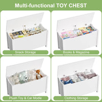 Kids Wooden Toy Chest, 2 In 1 Large Toy Storage Truck Bench with Flip-Top Lid, 2 Safety Hinges & Groove Handle, Toddler Big Toy Box for Playroom & Bedroom, Gift for Boys Girls Age 3+ (White)