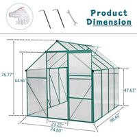 6 x 8FT Large Greenhouses for Outdoors, 8mm Thick Polycarbonate Heavy Duty Aluminum Green House Kit with Adjustable Roof Vent, Rain Gutter and Sliding Door for Backyard, Garden, Green