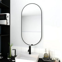 Oval Wall Mounted Mirror, Bathroom Pill Mirrors Large Vanity Decor Mirror with Black Aluminum Frame, 18 x 35'' Capsule Vanity Mirror for Entryway Bedroom Living Room, Vertical & Horizontal, Black
