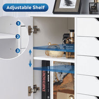 5-Drawer Wood Dresser Chest with Door, Mobile Storage Cabinet, Printer Stand for Home Office, White