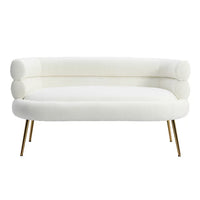 Living Room Accent Sofa, Leisure Loveseat Sofa with Golden Metal Feet, Tufted Chaise Lounge Sofa with Curved Back, Upholstered Sofa Reading Chair for Home Apartment or Office, White