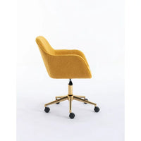 Home Office Chair, Modern Teddy Fabric Material Makeup Chair, Adjustable Height 360 Revolving Accent Chair with Rolling Wheels and Armrest for Living Room Bedroom Office Vanity, Yellow